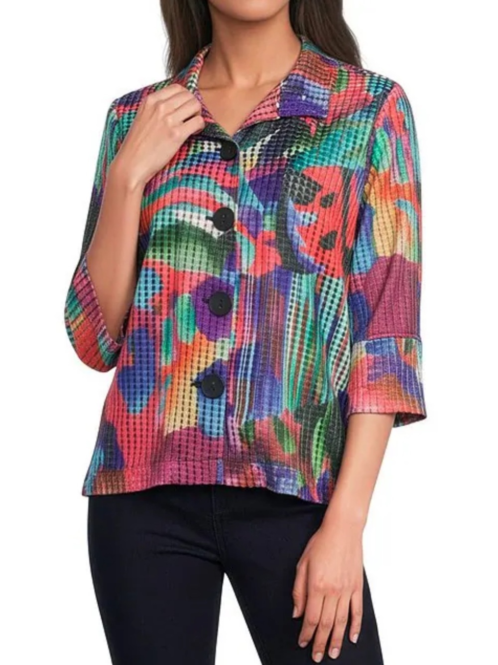 Ali Miles Multicolor blouse button front shirt colorful 2X